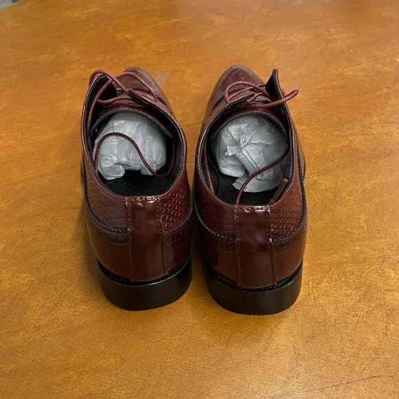 Santimon Men's US 8, 12 Red Wingtip Brogue Derby Crocodile Pattern Lace Up Shoes - Picture 4 of 10